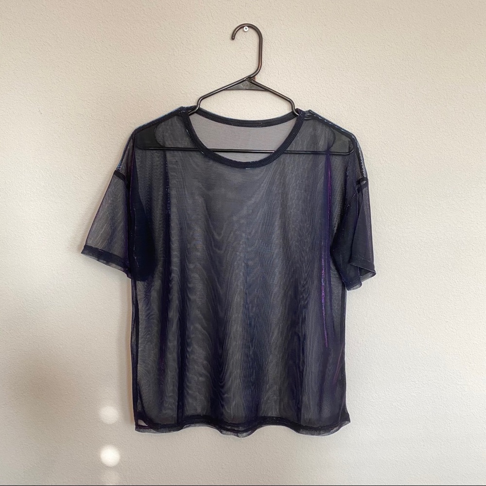 Iridescent Black Mesh Tee NWOT